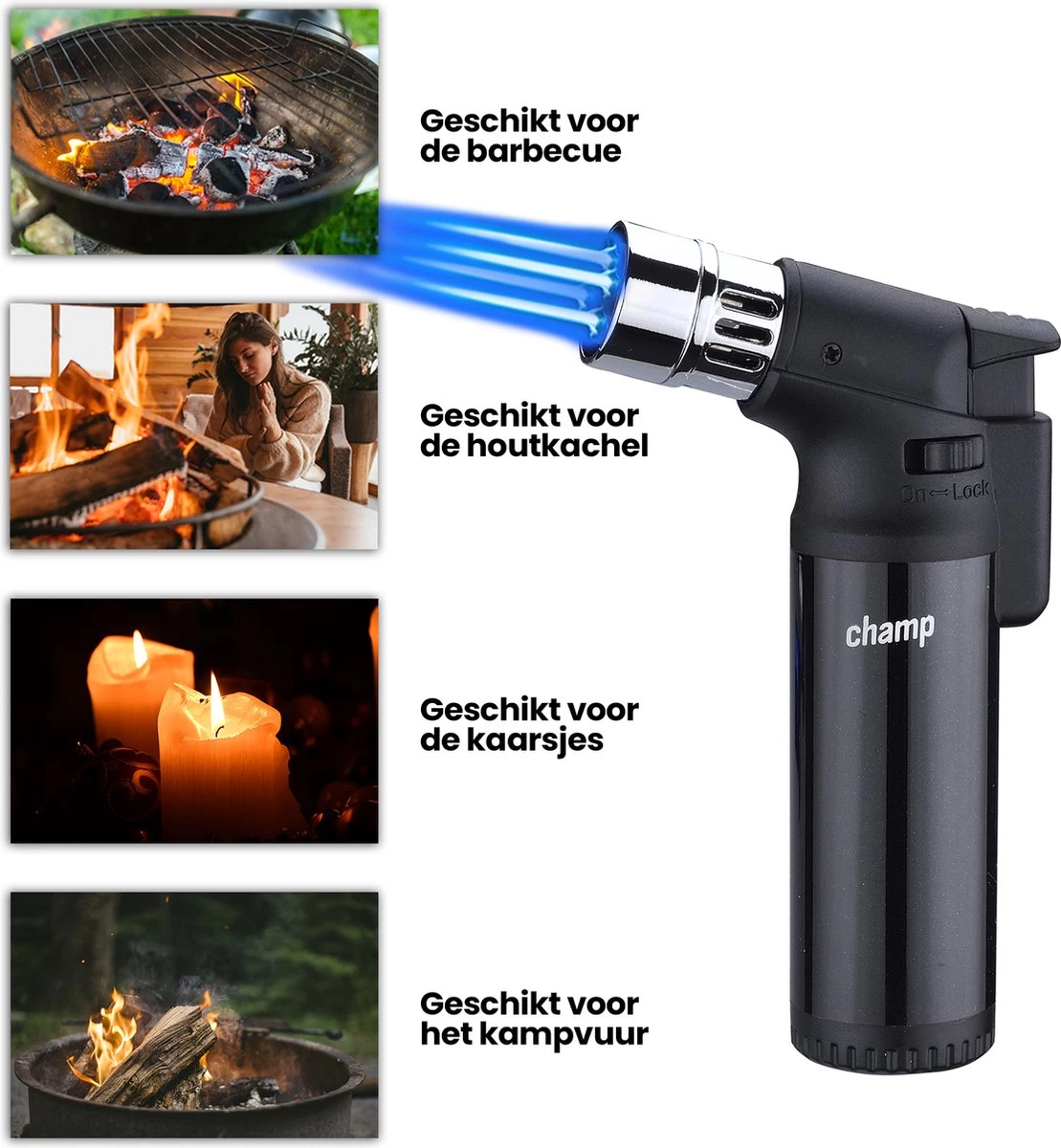 Champ® Quattro Aansteker - Stormaansteker - Kaarsen - BBQ - Sigaren