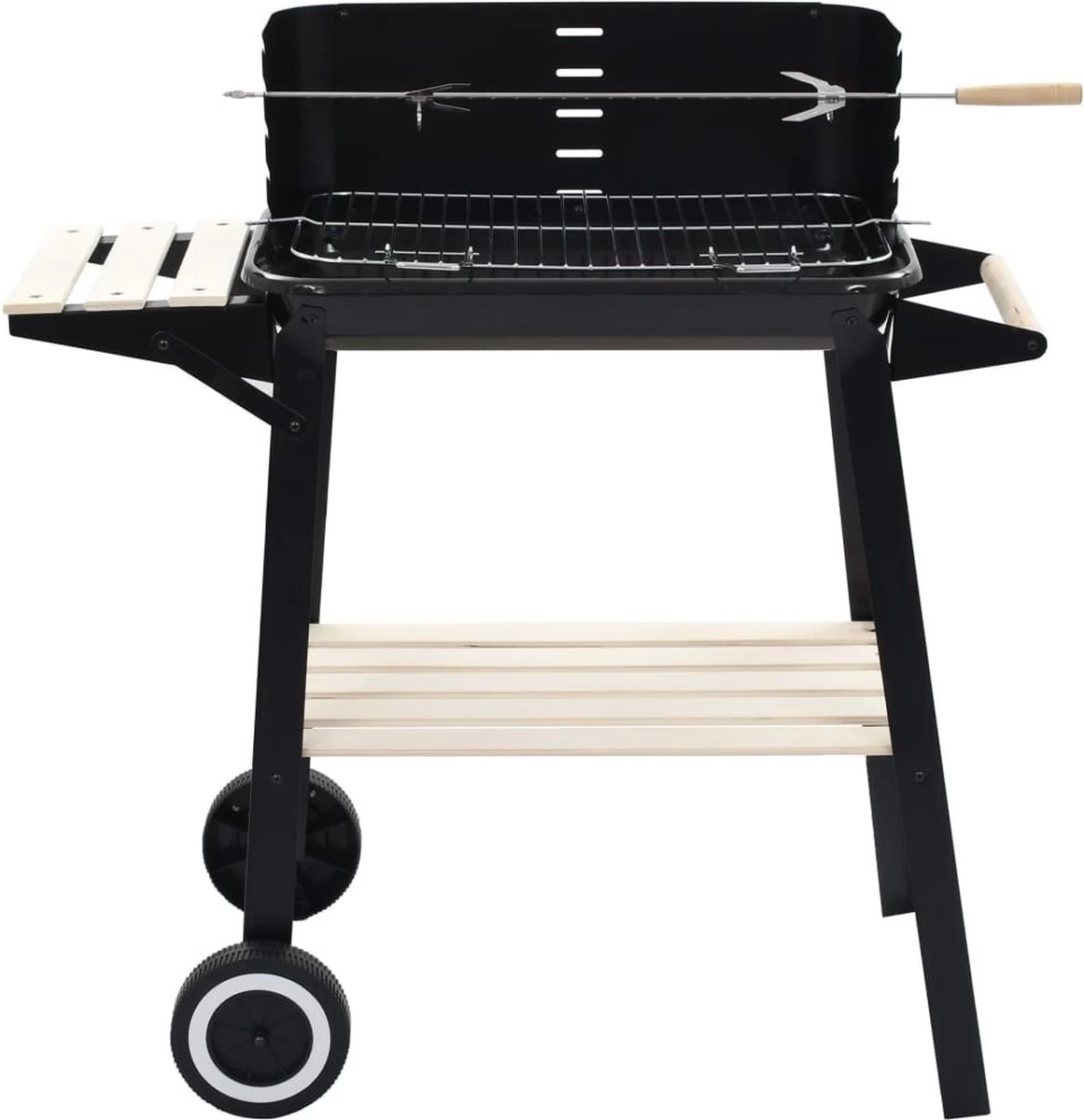 Verrijdbare Barbecue – Houtskool/Briketten - Verstelbare Grillplaat – Houten Tafel – Winscherm – Gewicht 5.9kg - Afbeelding 7
