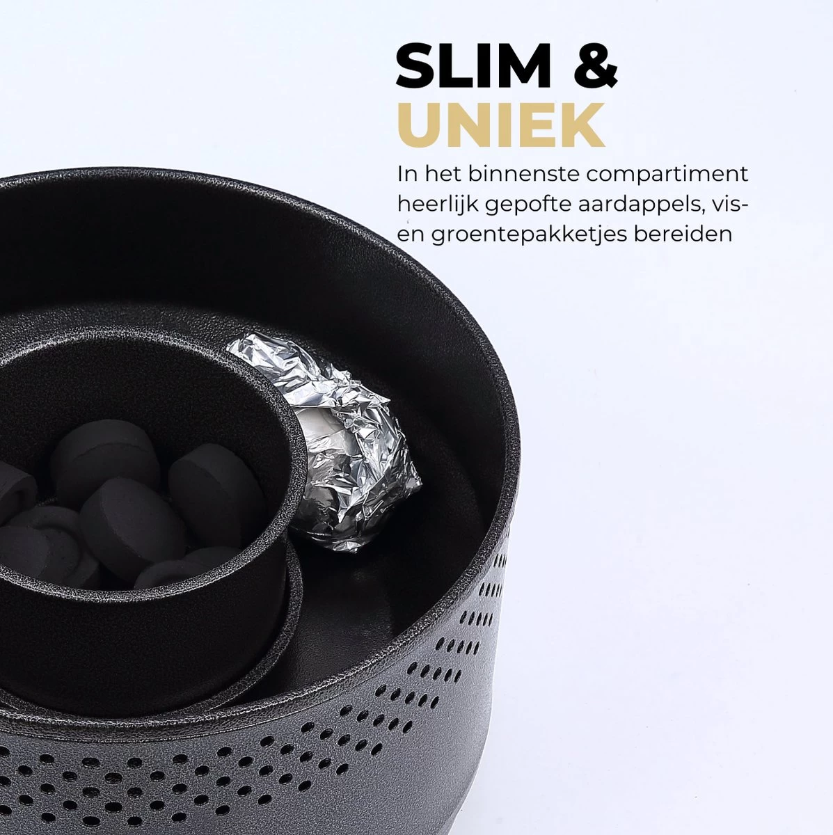 Ozocozy BBQ-ONE Houtskool Tafelbarbecue - Ø30 Cm- Zwart - Incl. Draagtas, Siliconen Bakkwast En RVS-Barbecuetang - Afbeelding 4