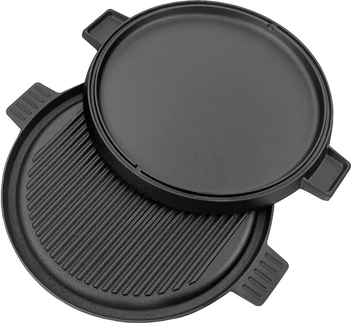 Chefs Cuisine Gietijzeren Grillpan - Grillpan Gietijzer - Gietijzer Bbq Grillpan - Gietijzeren Grillplaat - Pizzasteen - Plancha Gietijzer - Gietijzeren Bakplaat - Rond 36 Cm - Dubbelzijdig