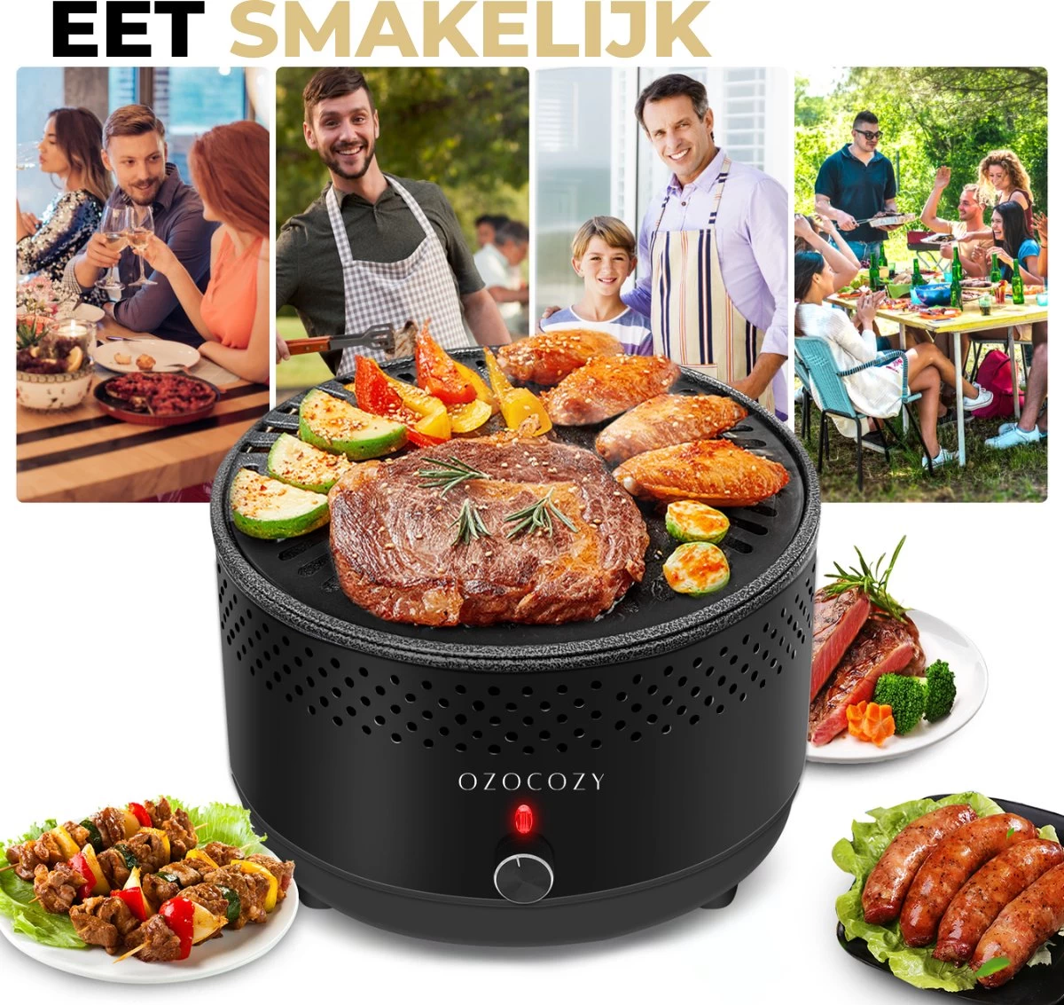 Ozocozy BBQ-ONE Houtskool Tafelbarbecue - Ø30 Cm- Zwart - Incl. Draagtas, Siliconen Bakkwast En RVS-Barbecuetang - Afbeelding 6
