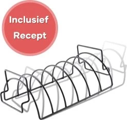 PROKING Sparerib Barbecue Rek – BBQ Accessoires – Inclusief Sparerib Recept – Anti-aanbak Lag – 35 X 19.5 X 11.5 CM
