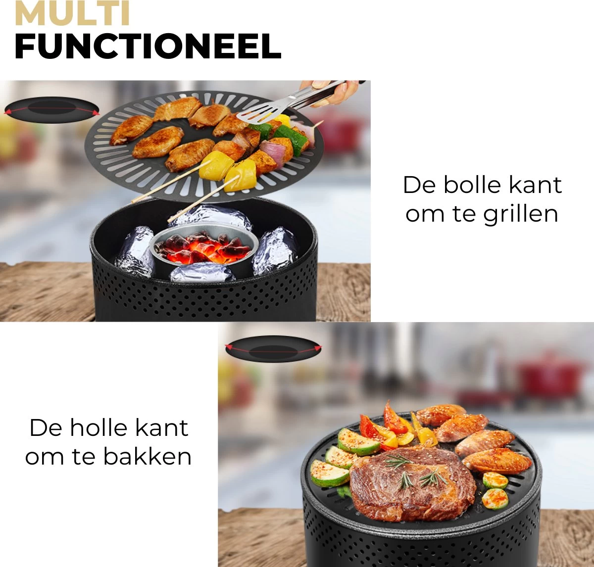 Ozocozy BBQ-ONE Houtskool Tafelbarbecue - Ø30 Cm- Zwart - Incl. Draagtas, Siliconen Bakkwast En RVS-Barbecuetang - Afbeelding 2