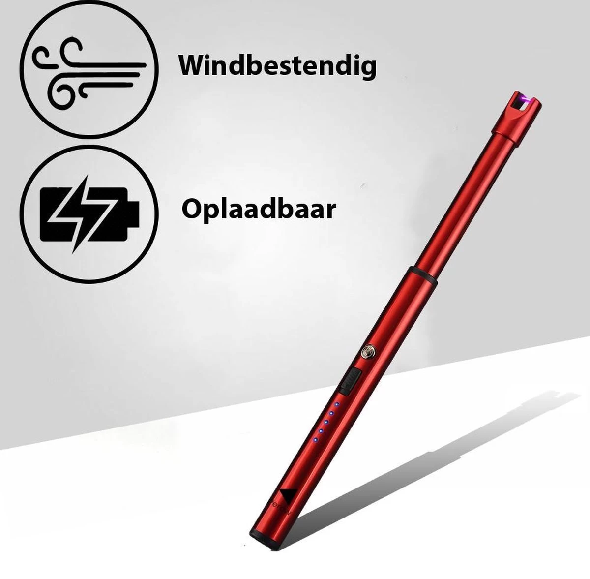 Oplaadbare Lange Dunne Elektrische Aansteker - Duurzame Plasma Aansteker - Inclusief Cadeauverpakking - BBQ – Kaarsen – Rood - Afbeelding 2