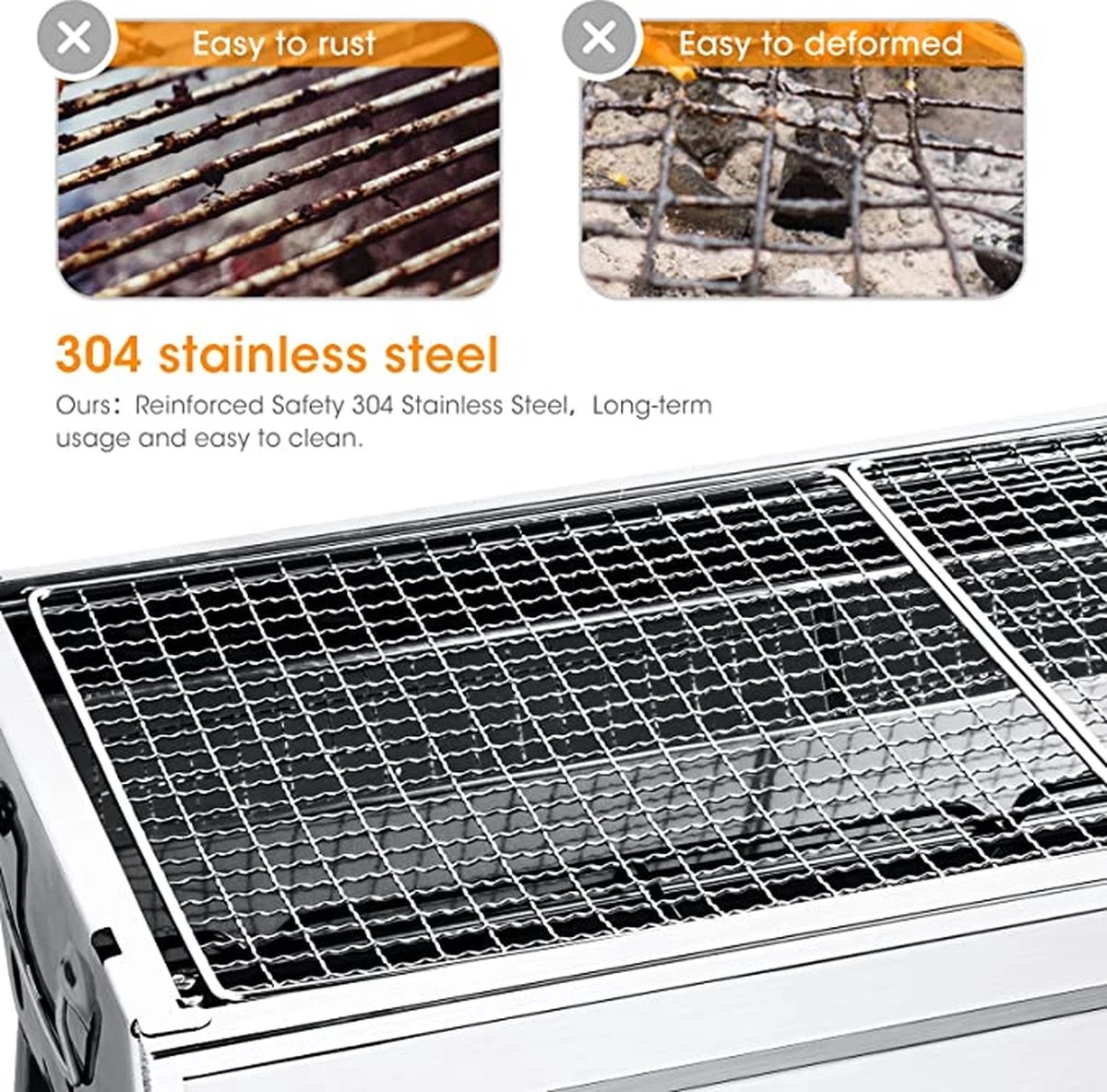 Uten - Houtskoolbarbecue - Opvouwbare Barbecue - Houtskoolbarbecues - Draagbare Camping Barbecue - 430 Roestvrij Staal Grill BBQ - 5-10 Persoon Tuin Buitenfeest - Zilver - Afbeelding 6