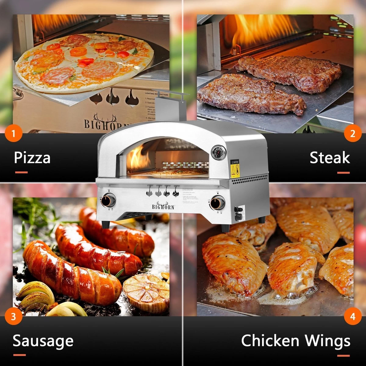 Bighorn Outdoor Edelstaal Gas Pizza Oven - Draagbare Gas Barbecue - Edelstaal -Model SRGG20001 - Afbeelding 2