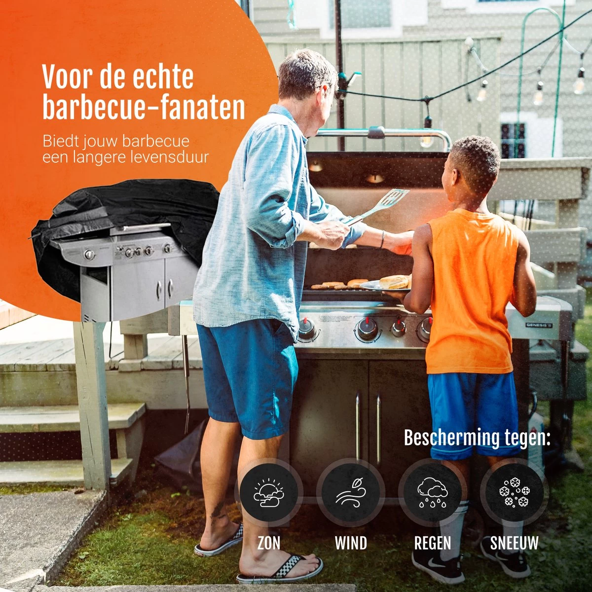 GrillX Barbecue Hoes - 145 X 61 X 117cm - BBQ Hoes Waterdicht - Beschermhoes Inclusief Trekkoord - BBQ Accesoires - Afbeelding 3
