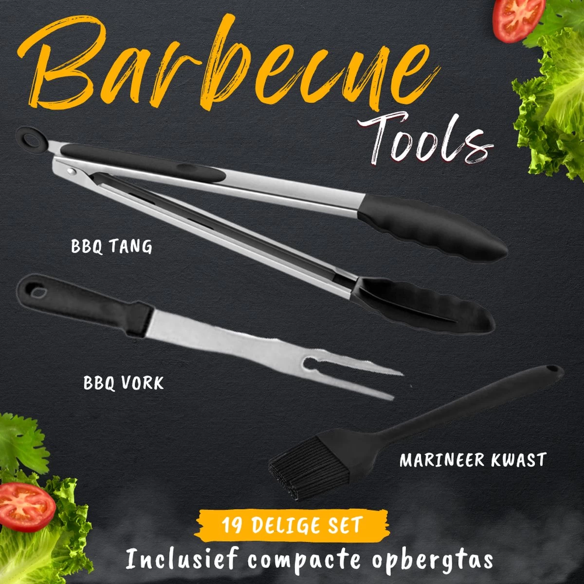 BBQ Gereedschapset - Opbergtas - BBQ Accessoires - BBQ Tang - BBQ Set - BBQ Borstel - BBQ Gereedschap - Roestvrij Staal - Afbeelding 3