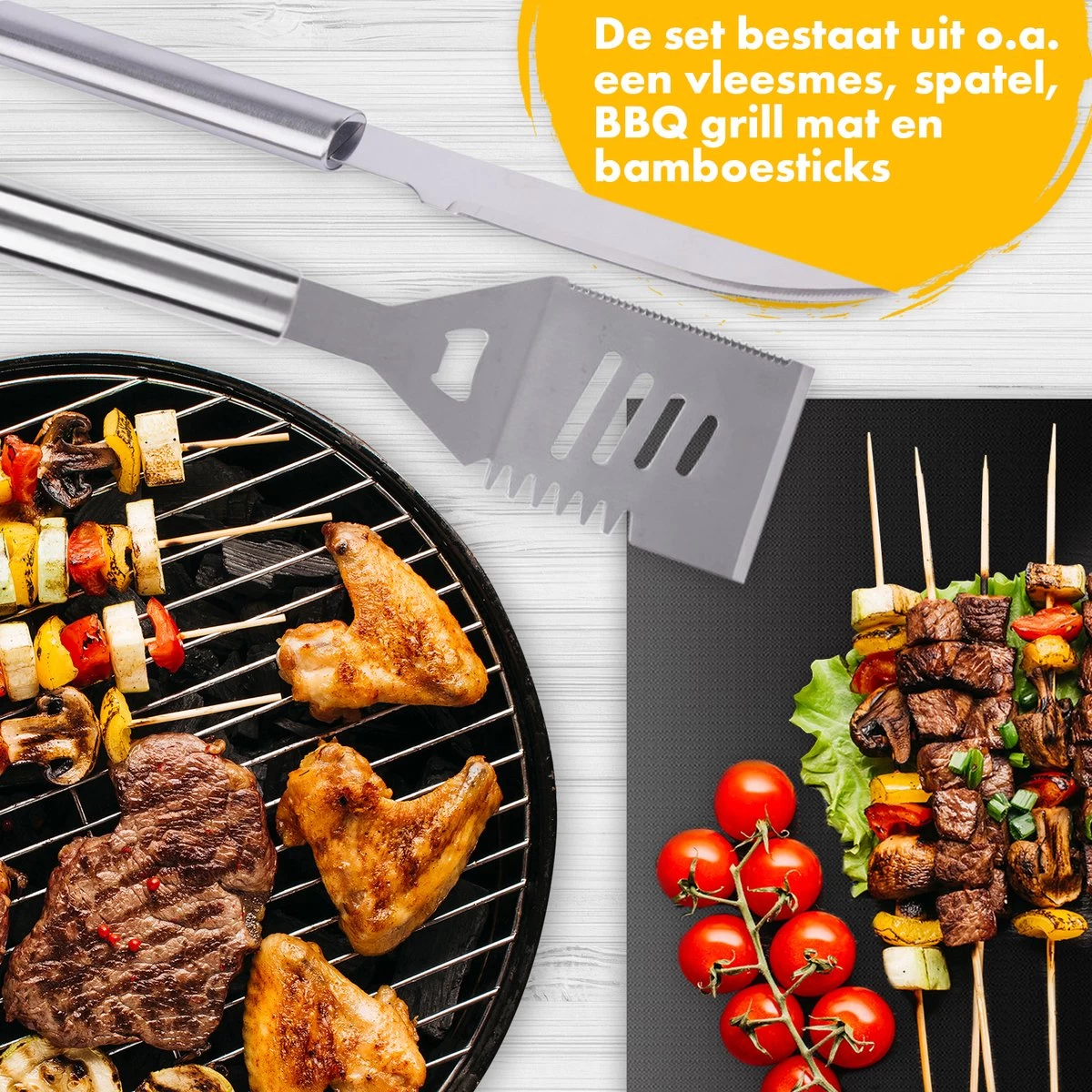 BBQ Accesoires Set Gereedschap Tang Borstel Barbecue Kookgerei - 10 Delig - Afbeelding 8