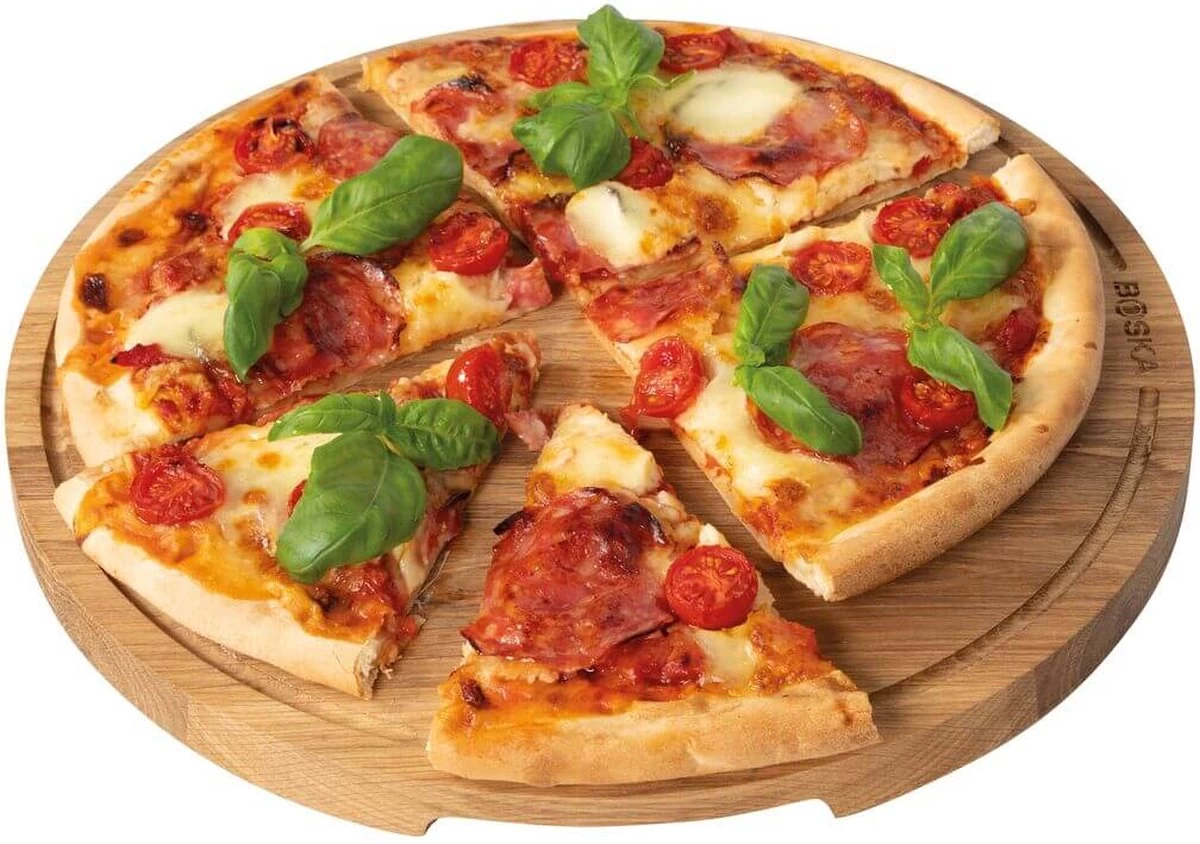 Boska Pizzaplank Friends L - BBQ Accessoires - Eikenhout - Handige Opvanggeul - Ø 34 Cm - Afbeelding 15