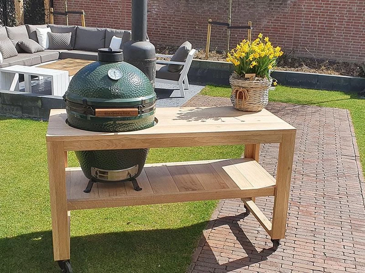 BBQ Tafel - Geschikt Voor Big Green Large/Bastard Large/Bastard Large Urban/Yakiniku 19 Inch/Monolith Large - Eikenhout - 87 Cm - Afbeelding 2