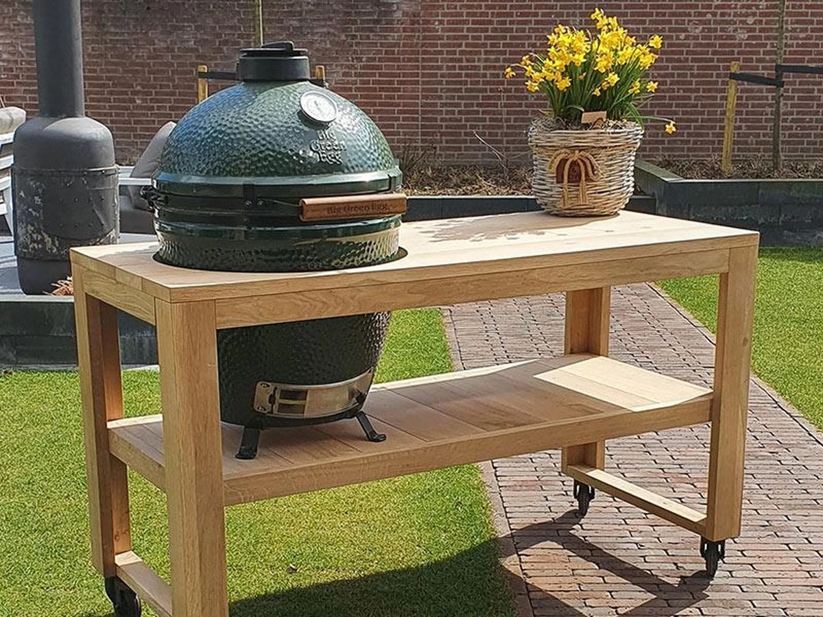 BBQ Tafel - Geschikt Voor Big Green Large/Bastard Large/Bastard Large Urban/Yakiniku 19 Inch/Monolith Large - Eikenhout - 87 Cm - Afbeelding 3