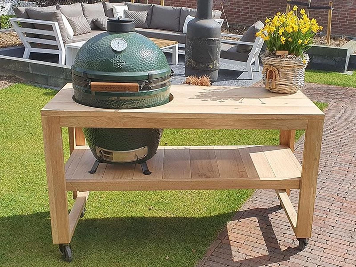 BBQ Tafel - Geschikt Voor Big Green Large/Bastard Large/Bastard Large Urban/Yakiniku 19 Inch/Monolith Large - Eikenhout - 87 Cm