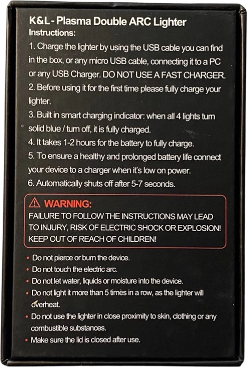 K&L Elektrische Plasma Aansteker - Vuurwerk - USB Oplaadbaar - Storm Bestendig - Afbeelding 3